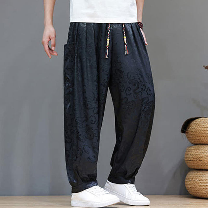 Buddha Stones Pantalon harem d'été pour homme, à taille élastique, motif nuage et cordon de serrage, avec poches - image 2