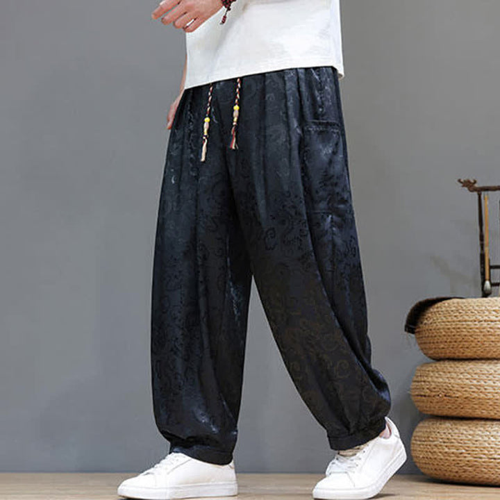 Buddha Stones Pantalon harem d'été pour homme, à taille élastique, motif nuage et cordon de serrage, avec poches - image 4