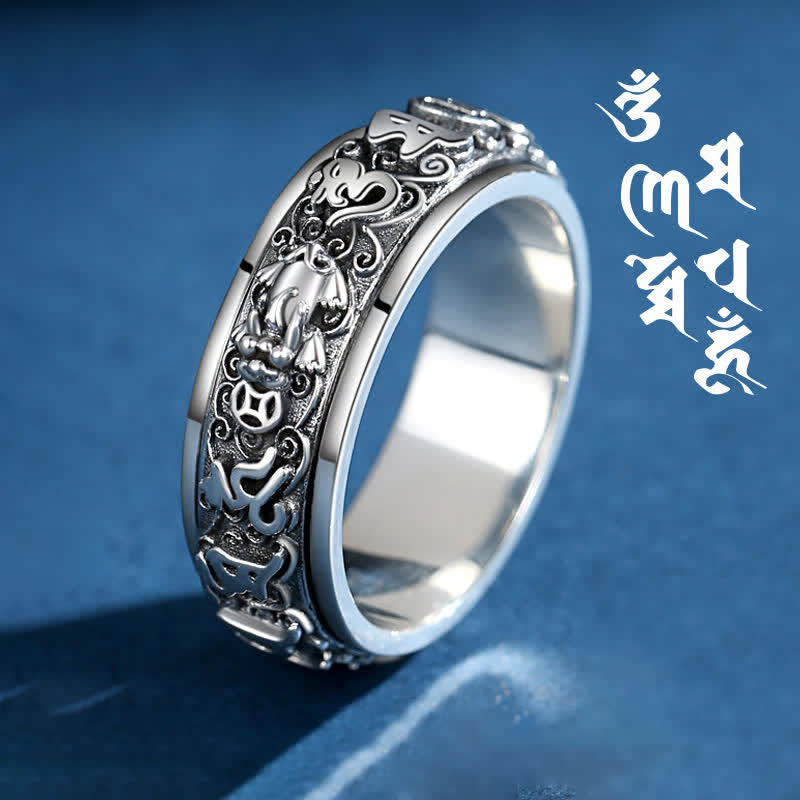 Buddha Stones Bague rotative en cuivre Pixiu Om Mani Padme Hum - 21,6 mm - image 0
