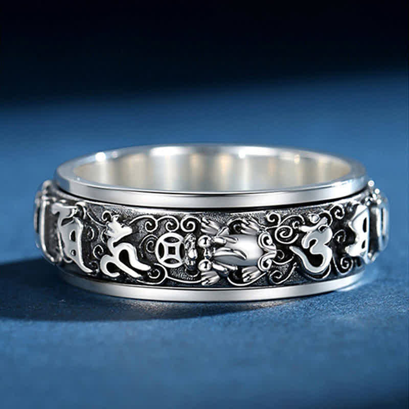 Buddha Stones Bague rotative en cuivre Pixiu Om Mani Padme Hum - image 3
