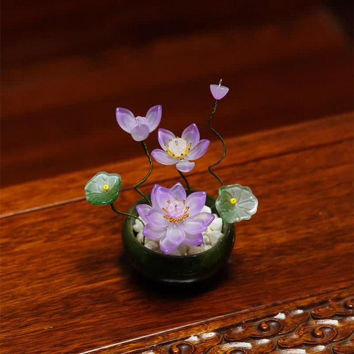 Buddha Stones Pot de fleurs Lotus Liuli fait main, décoration pour un mode de vie conscient - Violet - image 3