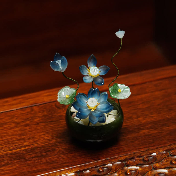 Buddha Stones Pot de fleurs Lotus Liuli fait main, décoration pour un mode de vie conscient - image 2