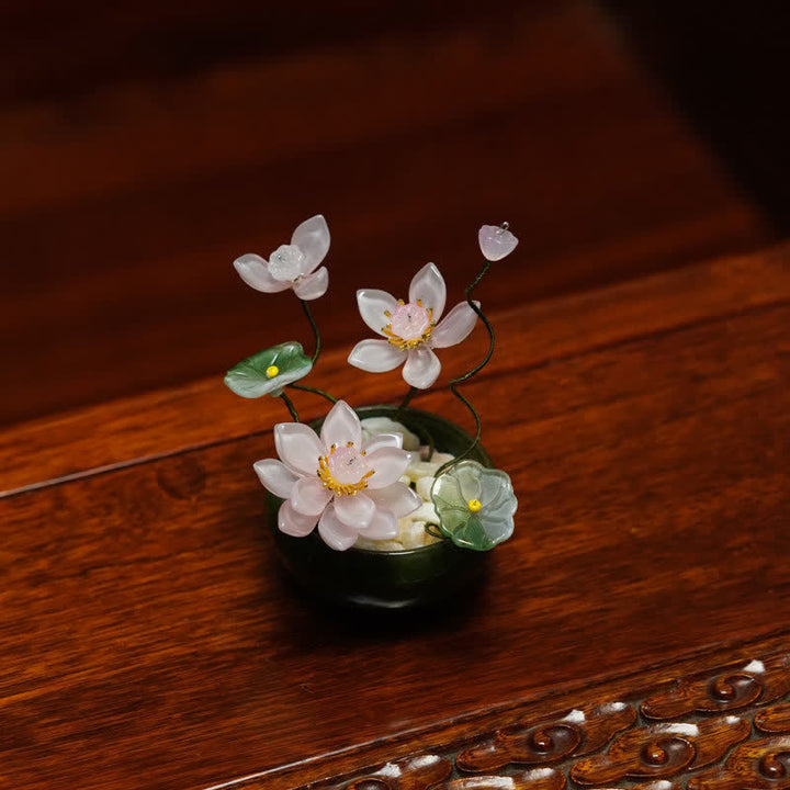 Buddha Stones Pot de fleurs Lotus Liuli fait main, décoration pour un mode de vie conscient - Rose clair - image 8