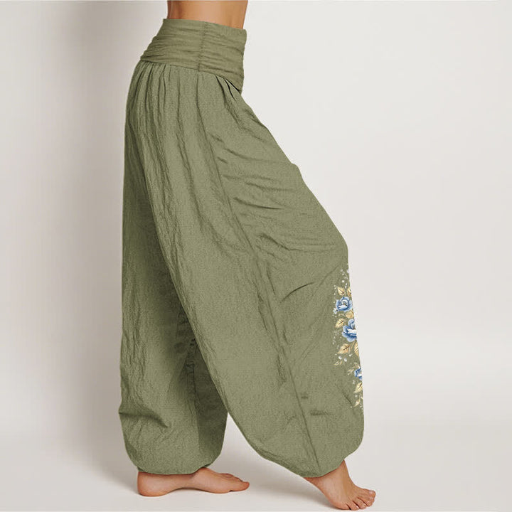 Buddha Stones Pantalon harem pour femme en pur coton à motif paon fleuri et taille élastique - image 15