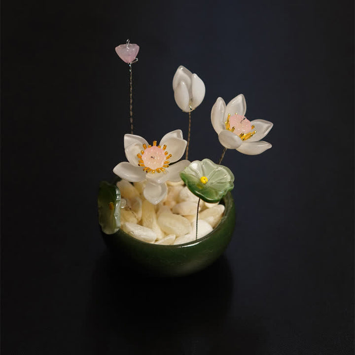 Buddha Stones Pot de fleurs pivoine lotus lulii fait main, décoration pour un mode de vie conscient - Lotus rose pâle - image 3