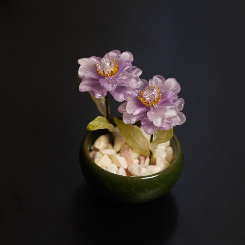 Buddha Stones Pot de fleurs pivoine lotus lulii fait main, décoration pour un mode de vie conscient - Pivoine pourpre - image 1