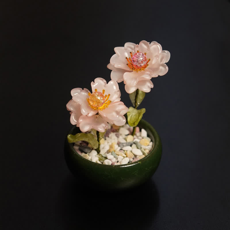Buddha Stones Pot de fleurs pivoine lotus lulii fait main, décoration pour un mode de vie conscient - Pivoine rose - image 2