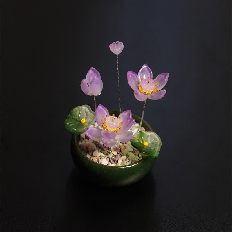 Buddha Stones Pot de fleurs pivoine lotus lulii fait main, décoration pour un mode de vie conscient - Lotus violet - image 4
