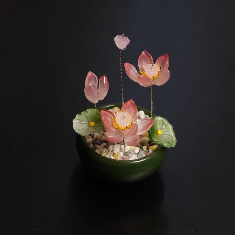 Buddha Stones Pot de fleurs pivoine lotus lulii fait main, décoration pour un mode de vie conscient - Lotus rose foncé - image 0