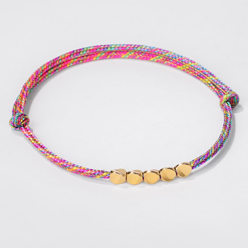 Buddha Stones Bracelet porte-bonheur multicolore arc-en-ciel en corde tressée et perles de cuivre doré - Cordon (Tour de poignet : 15-28 cm) - image 0