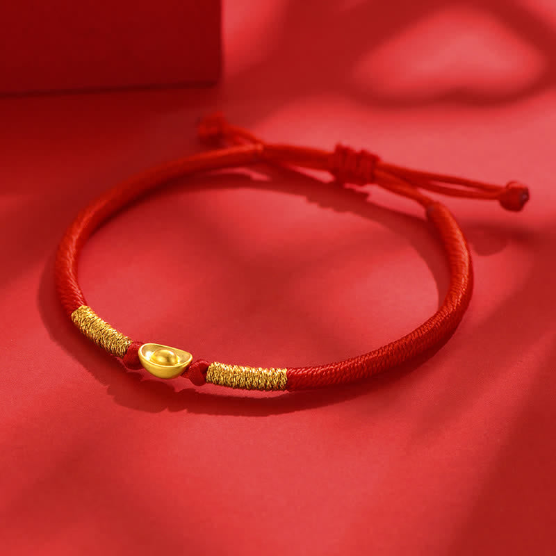 Buddha Stones Bracelet porte-bonheur Yuanbao en fil rouge tressé - image 1