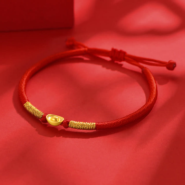 Buddha Stones Bracelet porte-bonheur Yuanbao en fil rouge tressé - image 1