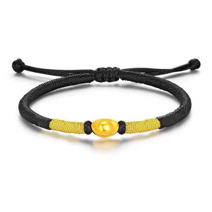 Buddha Stones Bracelet porte-bonheur Yuanbao en fil rouge tressé - Cordon noir (Tour de poignet : 15-29 cm) - image 6
