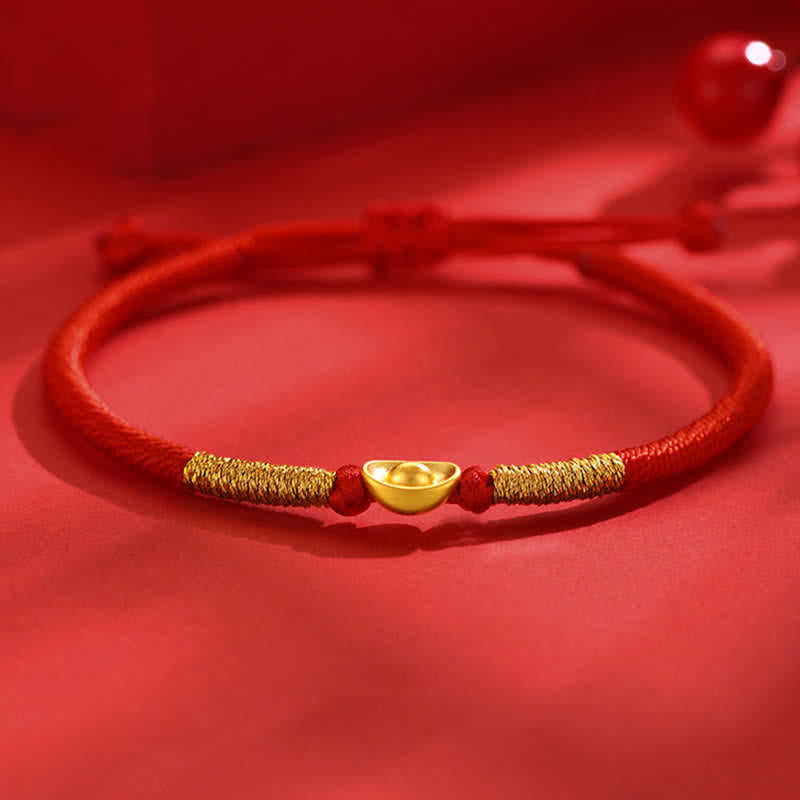 Buddha Stones Bracelet porte-bonheur Yuanbao en fil rouge tressé - Cordon rouge (Tour de poignet : 15-29 cm) - image 0