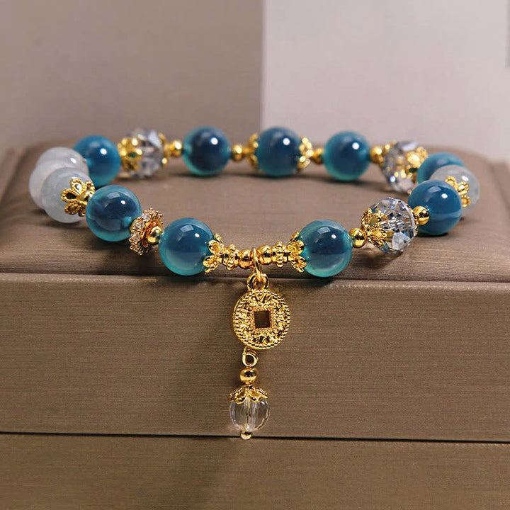 Buddha Stones Bracelet en cuivre avec pièce d'équilibre en agate bleue naturelle naturelle et agate bonbon. - image 7