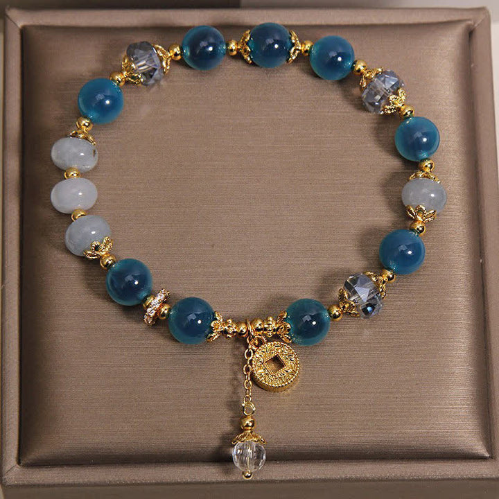 Buddha Stones Bracelet en cuivre avec pièce d'équilibre en agate bleue naturelle naturelle et agate bonbon. - image 4