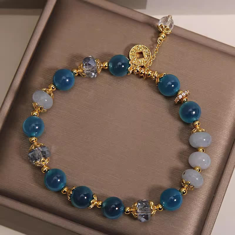 Buddha Stones Bracelet en cuivre avec pièce d'équilibre en agate bleue naturelle naturelle et agate bonbon. - image 1