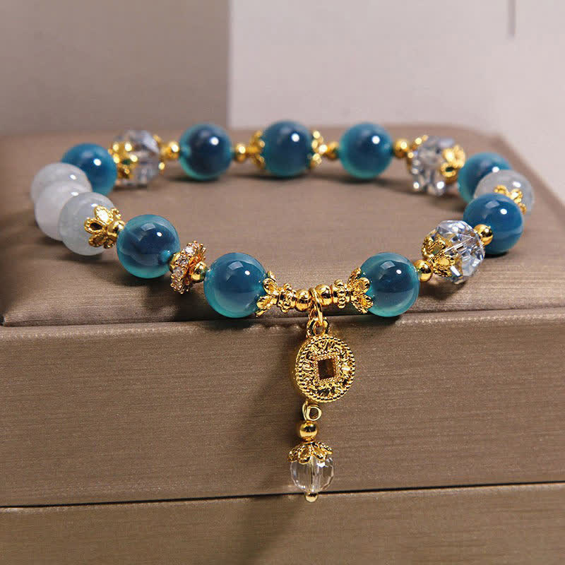 Buddha Stones Bracelet en cuivre avec pièce d'équilibre en agate bleue naturelle naturelle et agate bonbon. - image 2