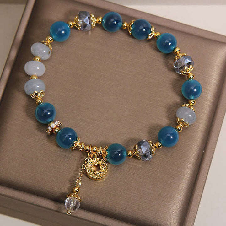 Buddha Stones Bracelet en cuivre avec pièce d'équilibre en agate bleue naturelle naturelle et agate bonbon. - image 3