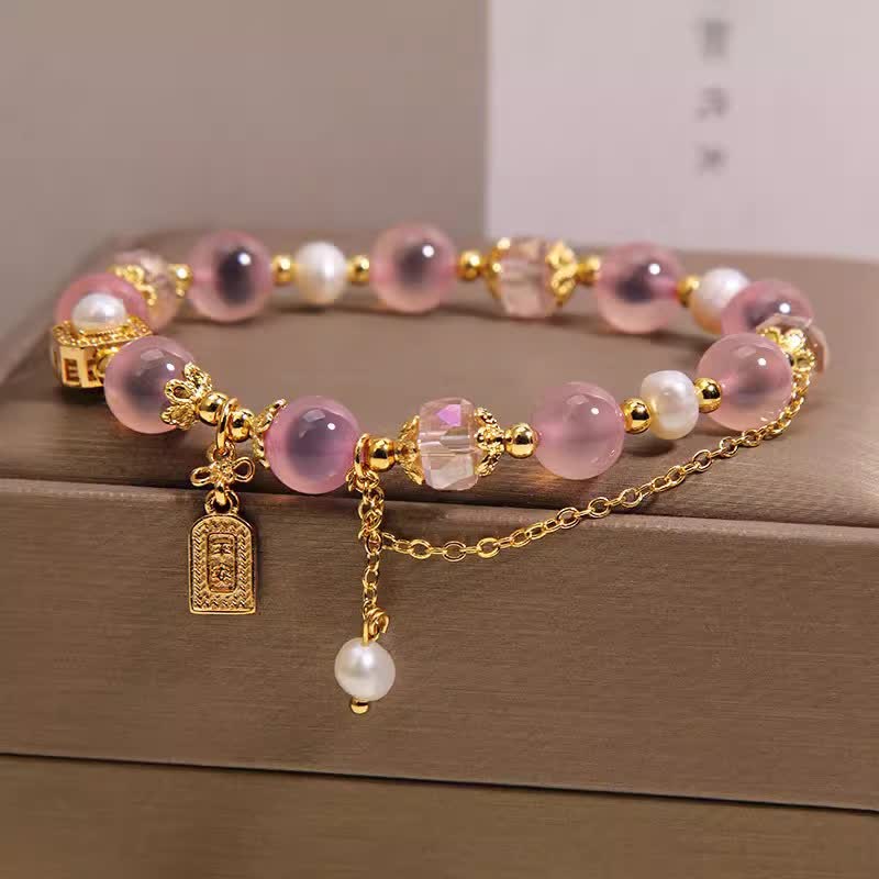 Buddha Stones Bracelet de guérison en perles d'agate rose naturelle - image 1