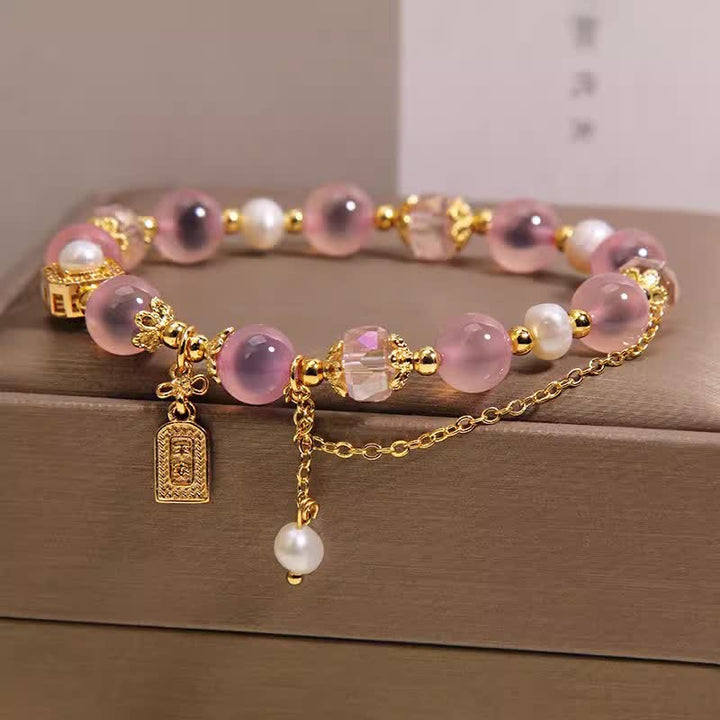 Buddha Stones Bracelet de guérison en perles d'agate rose naturelle - image 1
