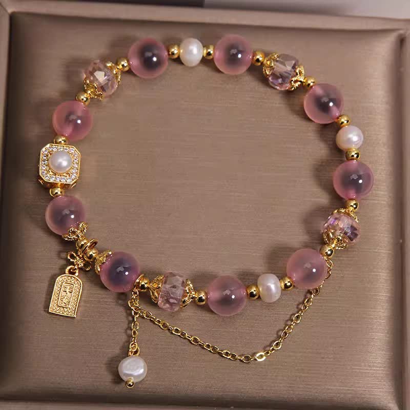 Buddha Stones Bracelet de guérison en perles d'agate rose naturelle - image 2