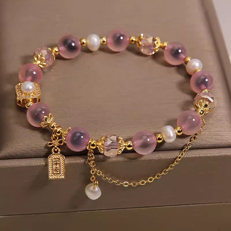 Buddha Stones Bracelet de guérison en perles d'agate rose naturelle - image 3