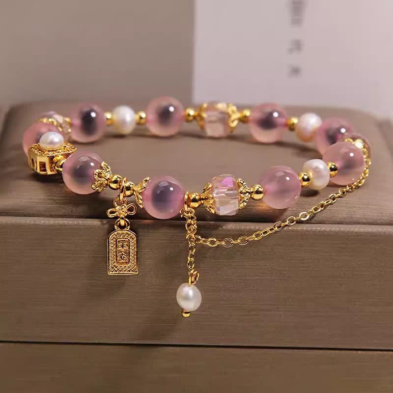 Buddha Stones Bracelet de guérison en perles d'agate rose naturelle - image 7