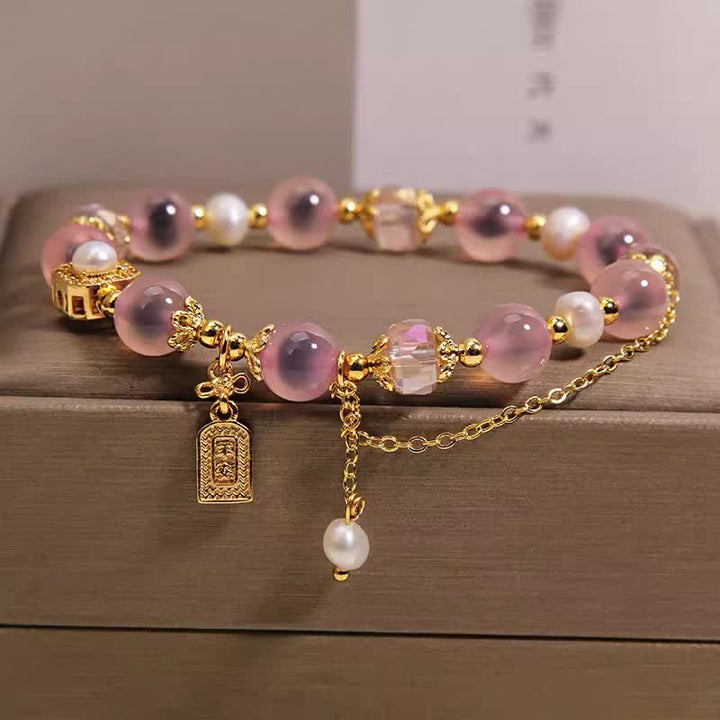 Buddha Stones Bracelet de guérison en perles d'agate rose naturelle - image 7