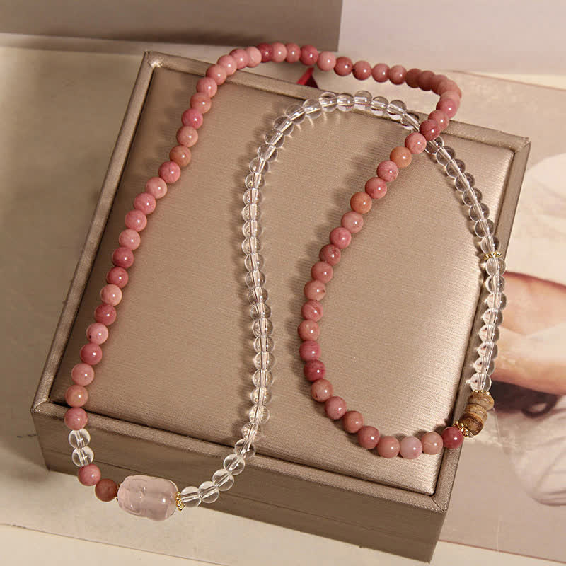 Buddha Stones Bracelet PiXiu triple tour en rhodonite, quartz clair et quartz rose - image 11