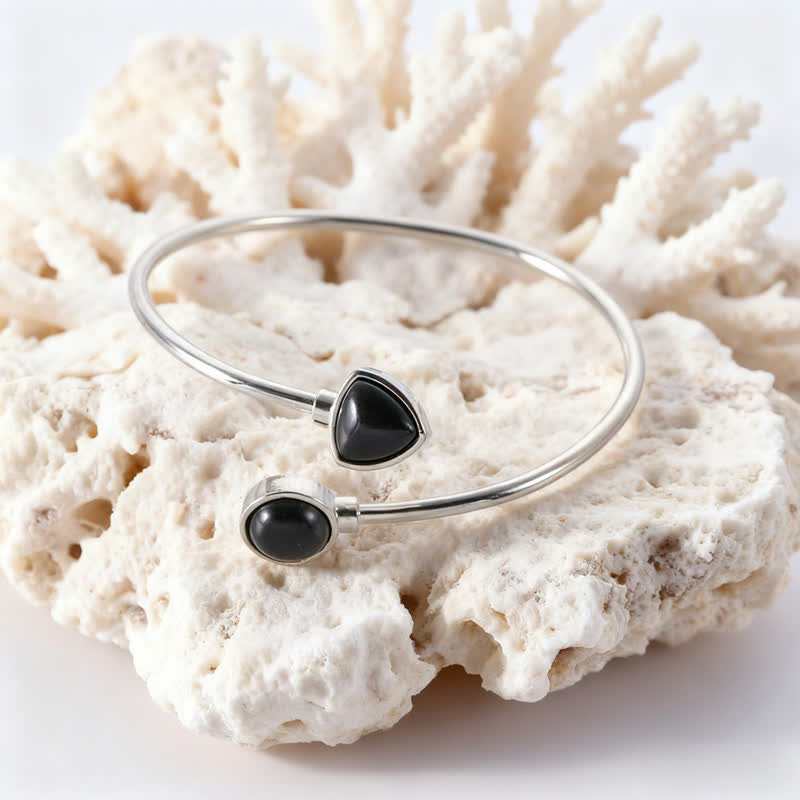Buddha Stones Bracelet manchette ajustable ouvert en amazonite et divers cristaux positifs - Obsidienne noire naturelle (la couleur peut varier) - image 4