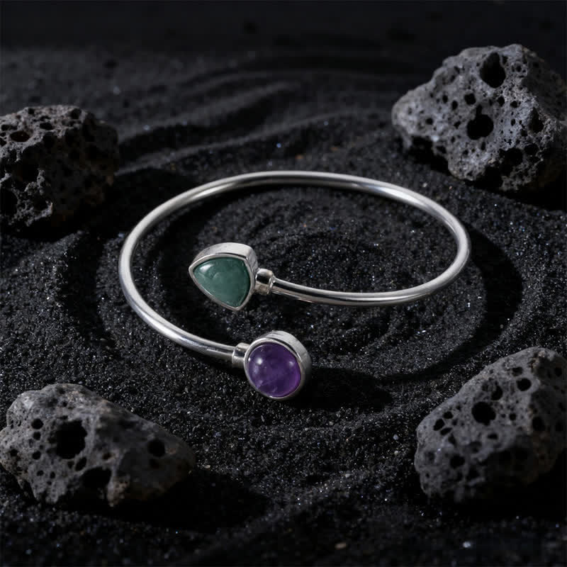 Buddha Stones Bracelet manchette ajustable ouvert en amazonite et divers cristaux positifs - Aventurine verte améthyste naturelle (la couleur peut varier) - image 16