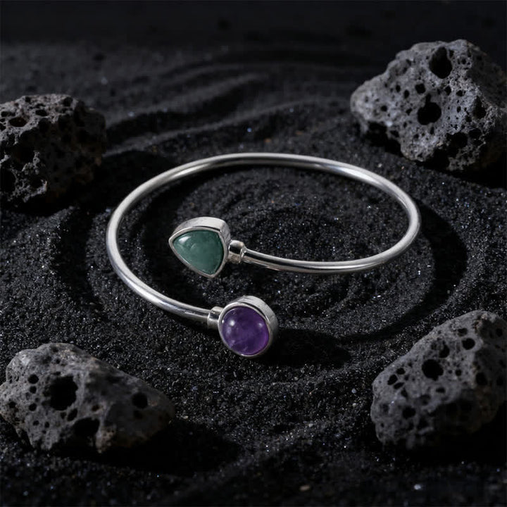 Buddha Stones Bracelet manchette ajustable ouvert en amazonite et divers cristaux positifs - Aventurine verte améthyste naturelle (la couleur peut varier) - image 16