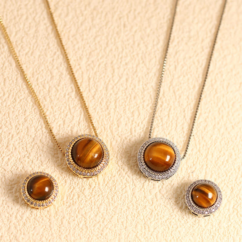 Buddha Stones Collier de guérison en quartz rose naturel et perles de cristal multiples incrustées - Œil de tigre naturel (la couleur peut varier) - Chaîne argentée à perles de 10 mm - image 4