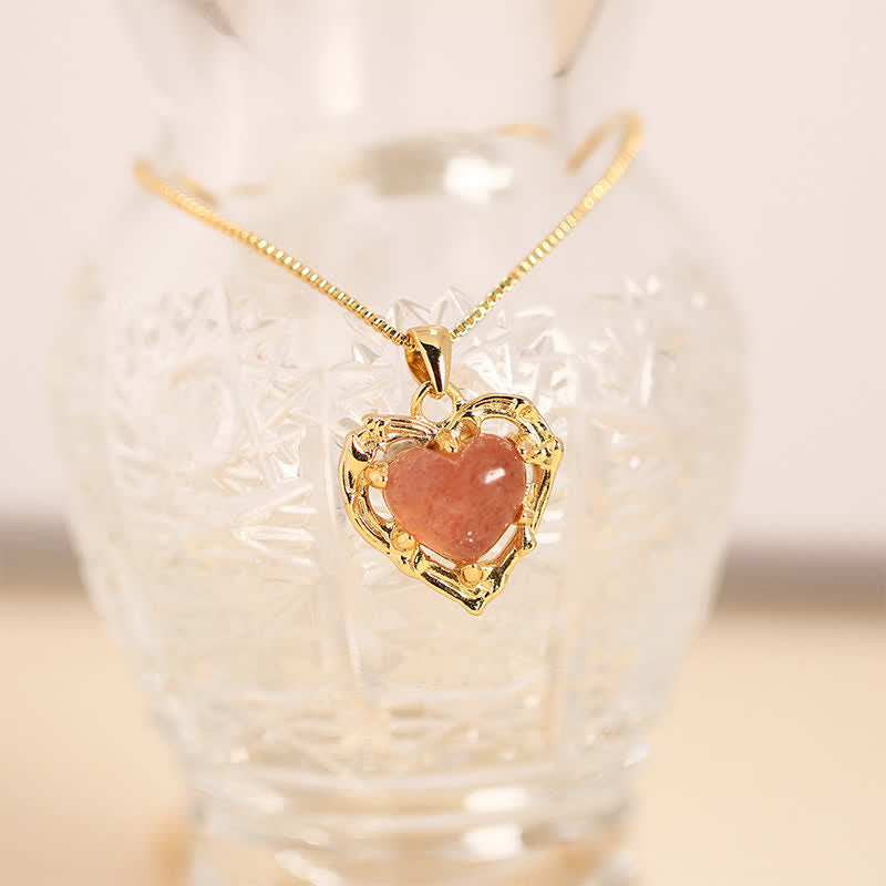 Buddha Stones Collier équilibre en forme de cœur avec incrustation de cristal d'améthyste naturelle - Quartz fraise naturel (la couleur peut varier) - image 12
