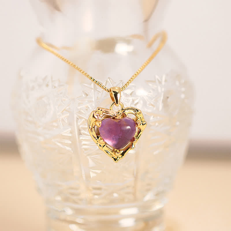 Buddha Stones Collier équilibre en forme de cœur avec incrustation de cristal d'améthyste naturelle - Améthyste naturelle (la couleur peut varier) - image 0
