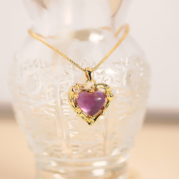 Buddha Stones Collier équilibre en forme de cœur avec incrustation de cristal d'améthyste naturelle - Améthyste naturelle (la couleur peut varier) - image 0