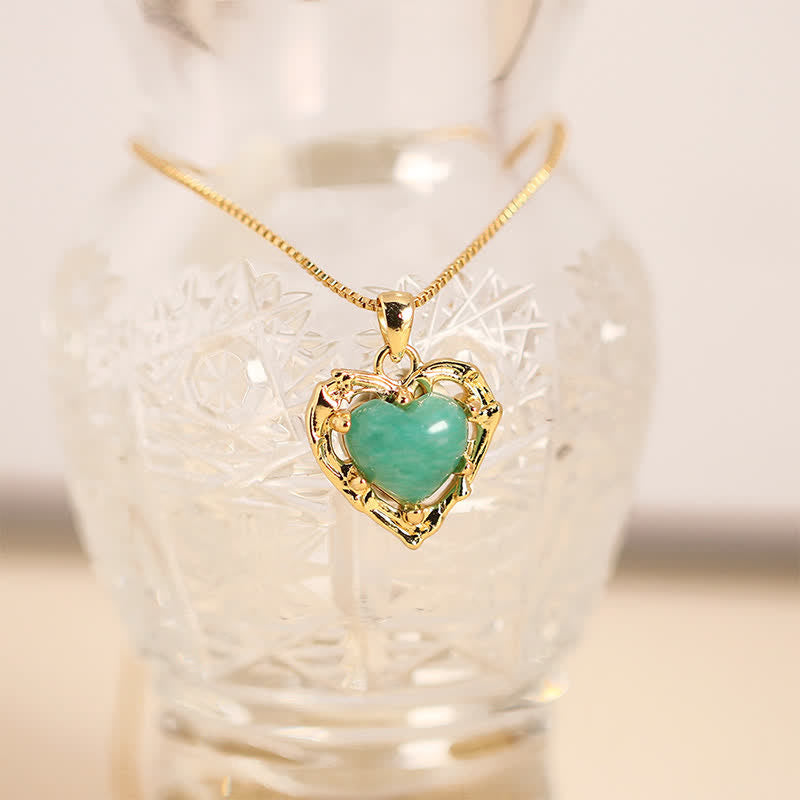 Buddha Stones Collier équilibre en forme de cœur avec incrustation de cristal d'améthyste naturelle - Amazonite naturelle (la couleur peut varier) - image 3