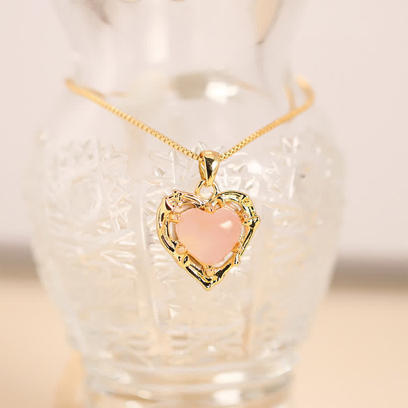 Buddha Stones Collier équilibre en forme de cœur avec incrustation de cristal d'améthyste naturelle - Quartz rose naturel (la couleur peut varier) - image 14