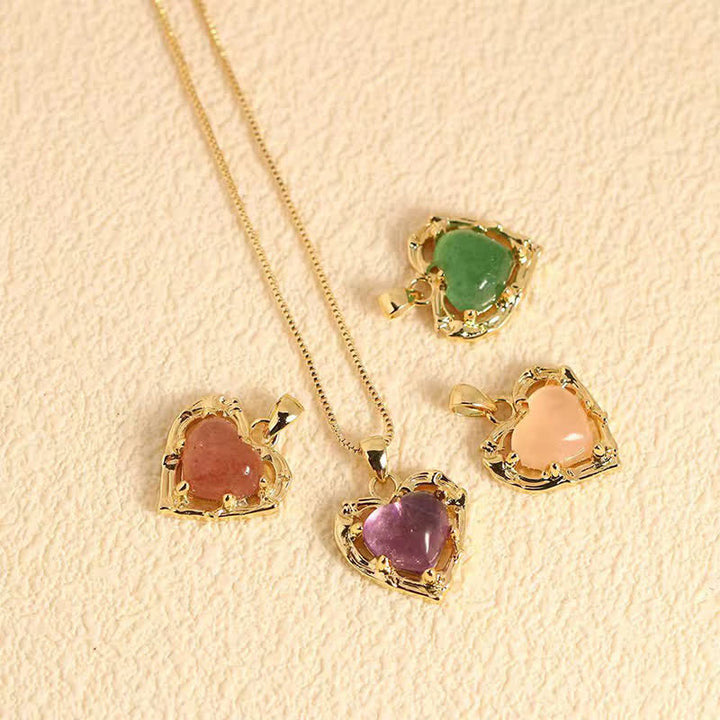 Buddha Stones Collier équilibre en forme de cœur avec incrustation de cristal d'améthyste naturelle - image 16
