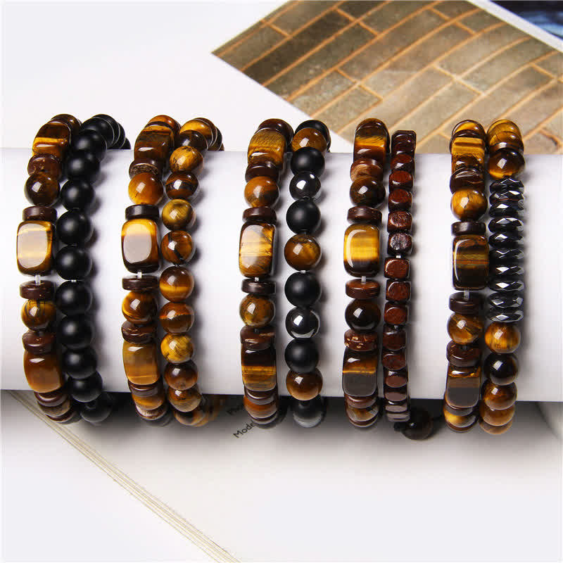 Buddha Stones Bracelet double tour carré en hématite œil de tigre (2 pièces) - image 9