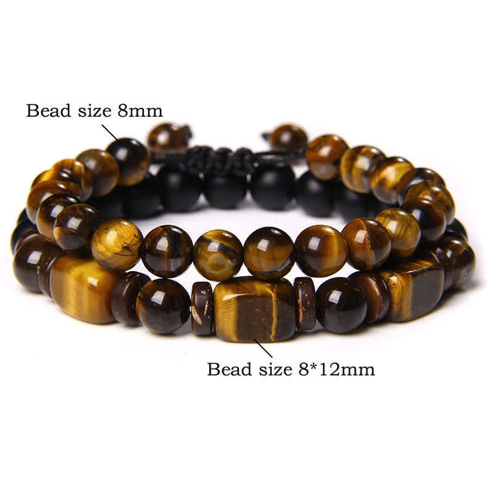 Buddha Stones Bracelet double tour carré en hématite œil de tigre (2 pièces) - 2 pièces Œil de Tigre (Tour de poignet : 16–17 cm) - image 3