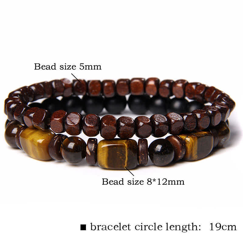 Buddha Stones Bracelet double tour carré en hématite œil de tigre (2 pièces) - 2 pièces de bracelet carré en bois œil de tigre (tour de poignet : 16–17 cm) - image 1