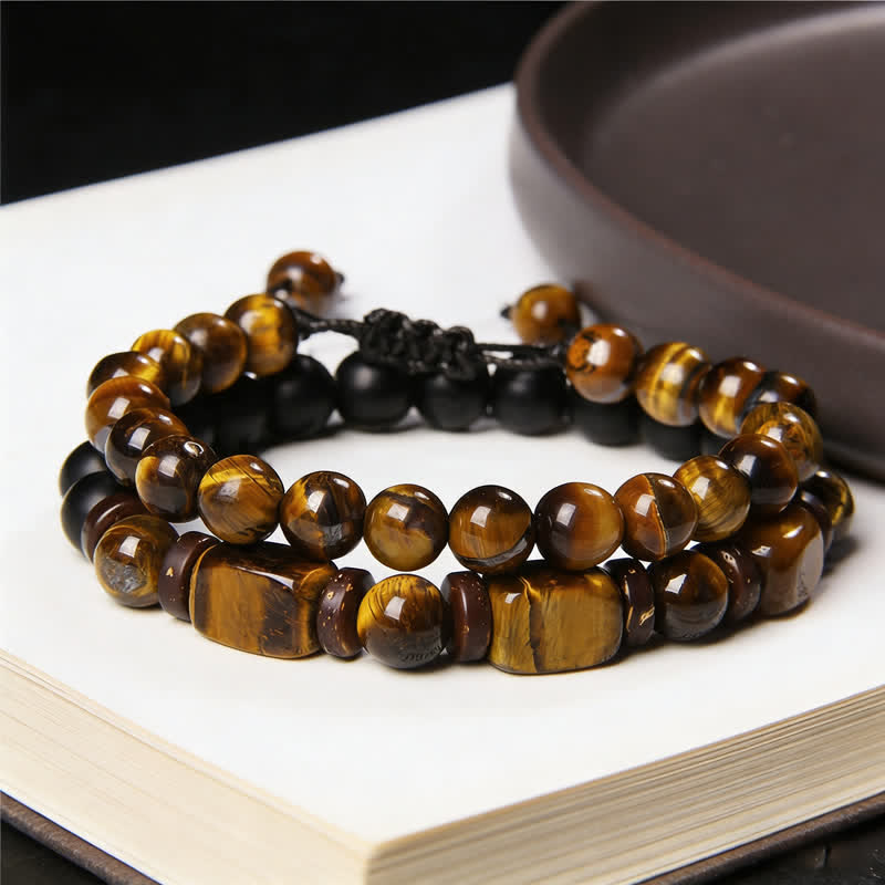 Buddha Stones Bracelet double tour carré en hématite œil de tigre (2 pièces) - image 8