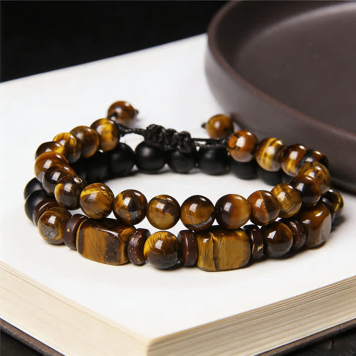 Buddha Stones Bracelet double tour carré en hématite œil de tigre (2 pièces) - image 8