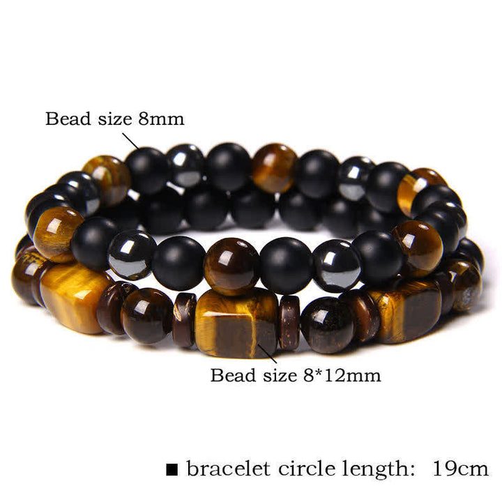 Buddha Stones Bracelet double tour carré en hématite œil de tigre (2 pièces) - 2 pièces de verre noir hématite œil de tigre (tour de poignet : 16–17 cm) - image 2