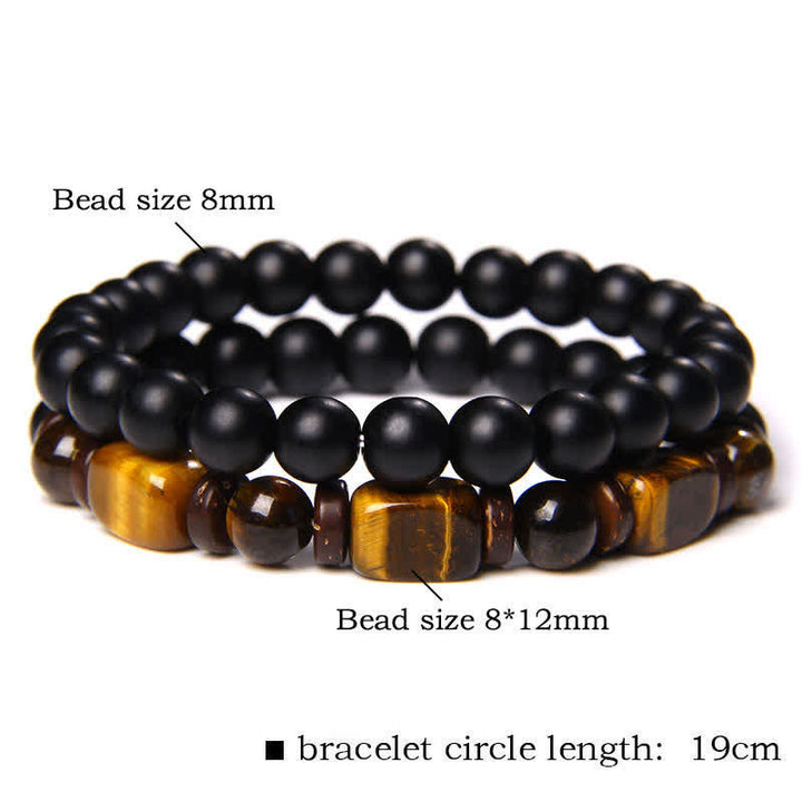 Buddha Stones Bracelet double tour carré en hématite œil de tigre (2 pièces) - Lot de 2 lunettes œil de tigre noires (tour de poignet : 16–17 cm) - image 4