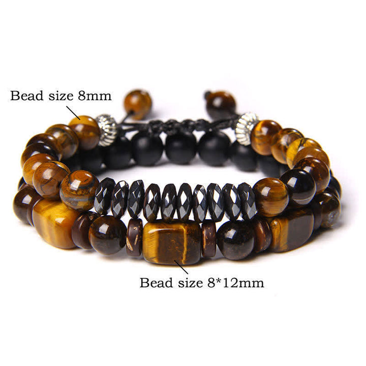 Buddha Stones Bracelet double tour carré en hématite œil de tigre (2 pièces) - 2 pièces d'hématite œil de tigre à facettes (tour de poignet : 16–17 cm) - image 0
