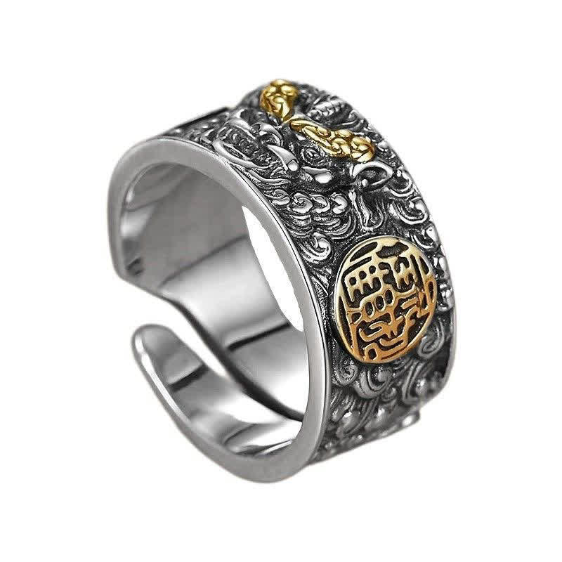 Buddha Stones Bague porte-bonheur ajustable Pixiu en cuivre large - image 4