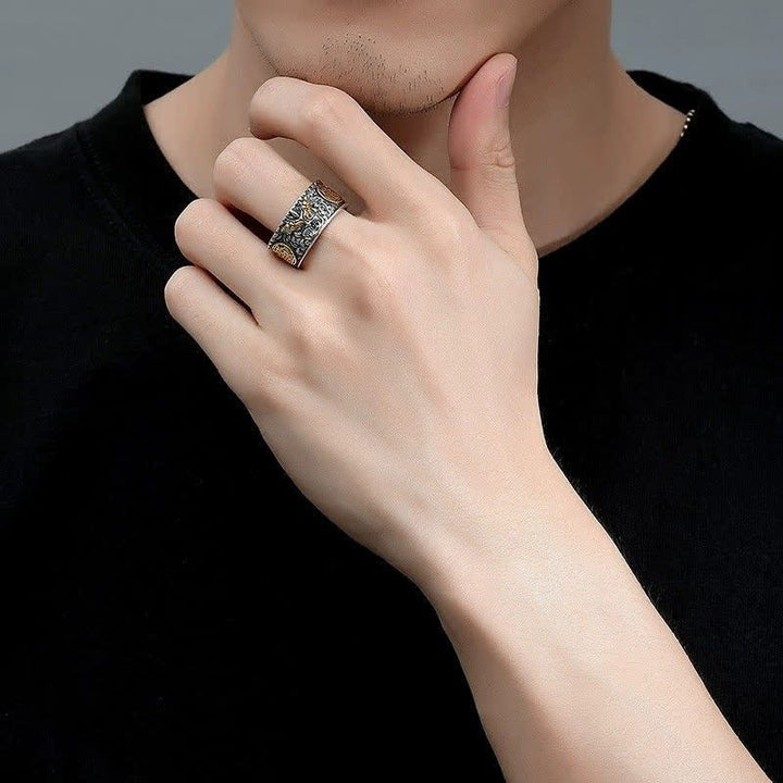 Buddha Stones Bague porte-bonheur ajustable Pixiu en cuivre large - image 7